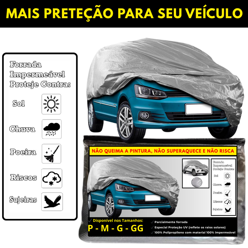 Capa para Cobrir Carro 100% Impermeável Contra Raios Solares Uv Chuva Geada Sol