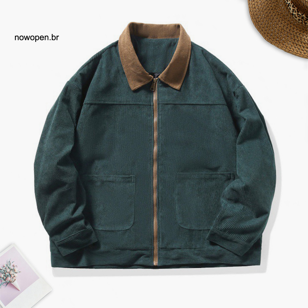 Men Casual Outerwear Jacket Men's Corduroy Lapel Collar Long Sleeve Patchwork Color Zipper Outwear with Pockets – Styl