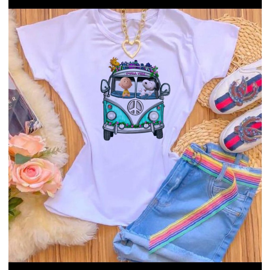 T-SHIRTS POLIÉSTER BRANCO COMBI SNOOPY PURA VIDA