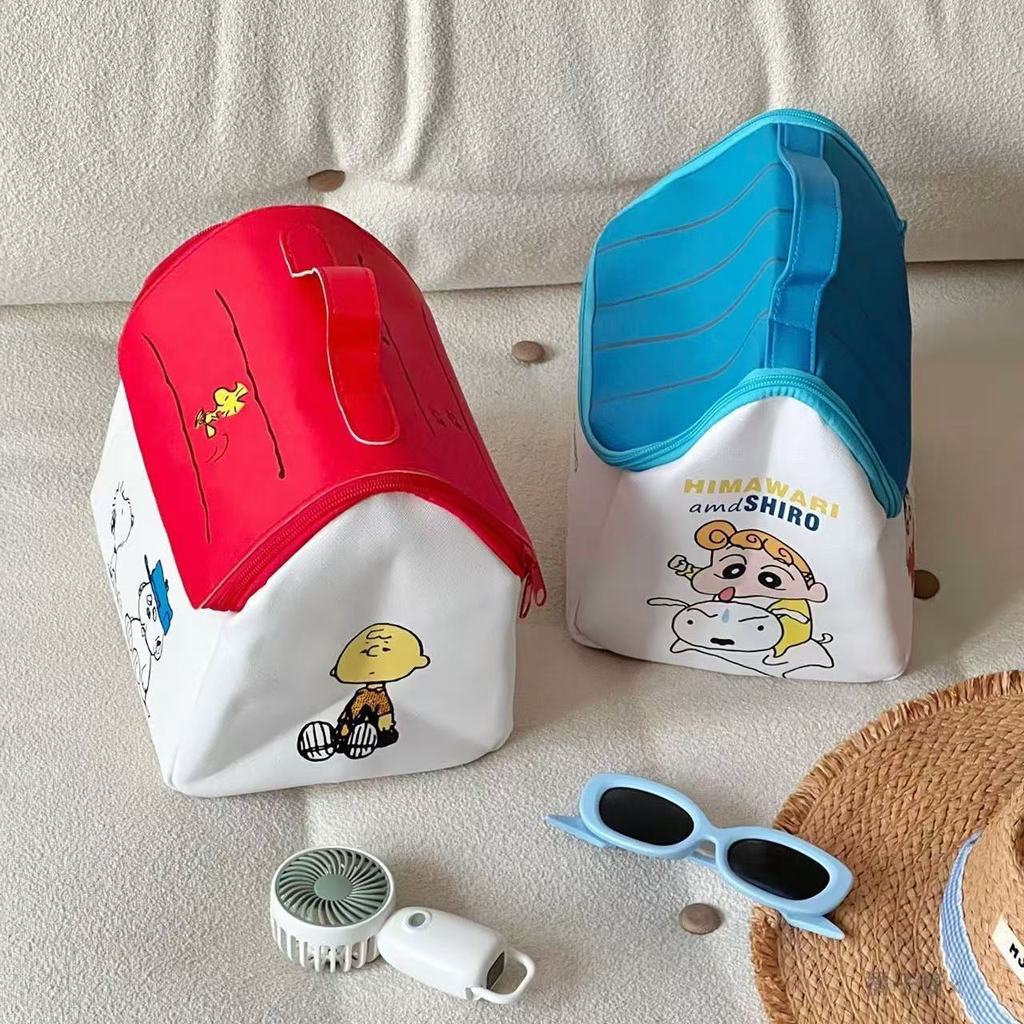 MINISO Snoopy Vida Colorida Série - Bolsa de Maquiagem Portátil Fofa e Compacta 18cm × 6cm × 13cm.