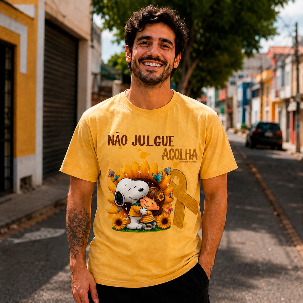 Camiseta Setembro Amarelo Snoopy Valorize a Vida Unissex Algodão Premium Uso Diário Confortável
