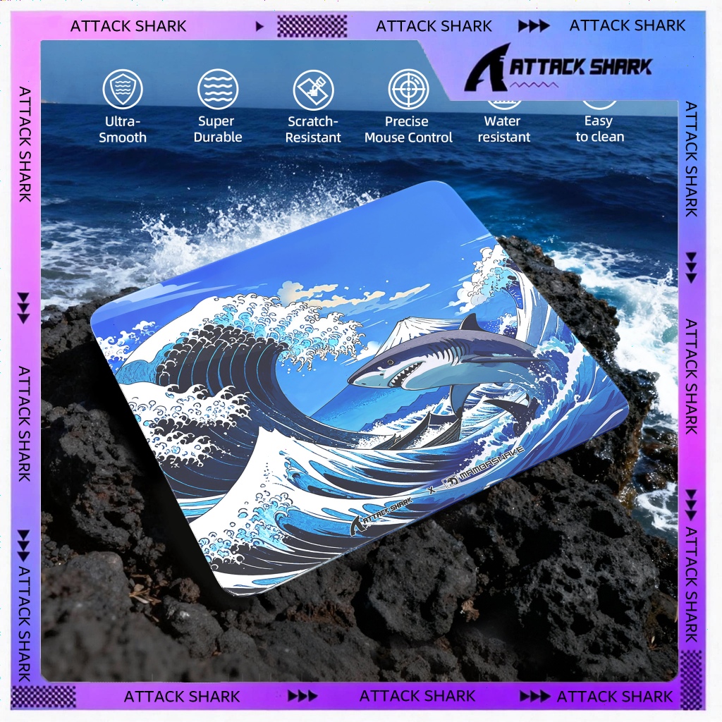 ATTACK SHARK CM05 Glass Gaming Mouse Pad,17.7x15.7 in Large Mouse Mat,Non Slip 9H Hard Mousepads