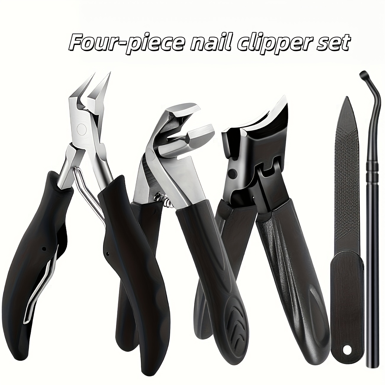Kit Profissional de Cuidados para os Pés em Aço Inox 4 peças: Lixa de Unha, Alicate de Cutículas, Ferramentas de Higiene