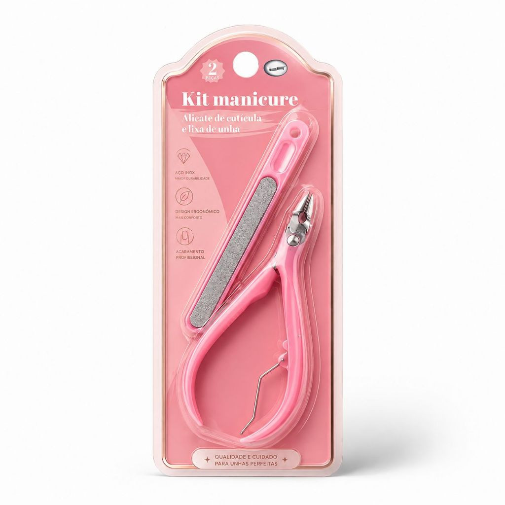 Kit Manicure Alicate de Cutícula Profissional Aço Inox + Lixa de Unha Kit Cuidados para Unhas 2 Peças Portátil