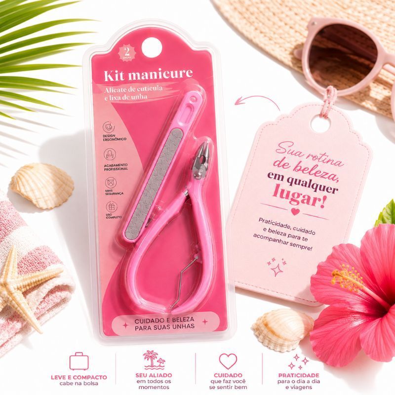 Kit Manicure Alicate de Cutícula Profissional + Lixa de Unha Aço Inox 2 Peças Cuidados para Unhas Feminino