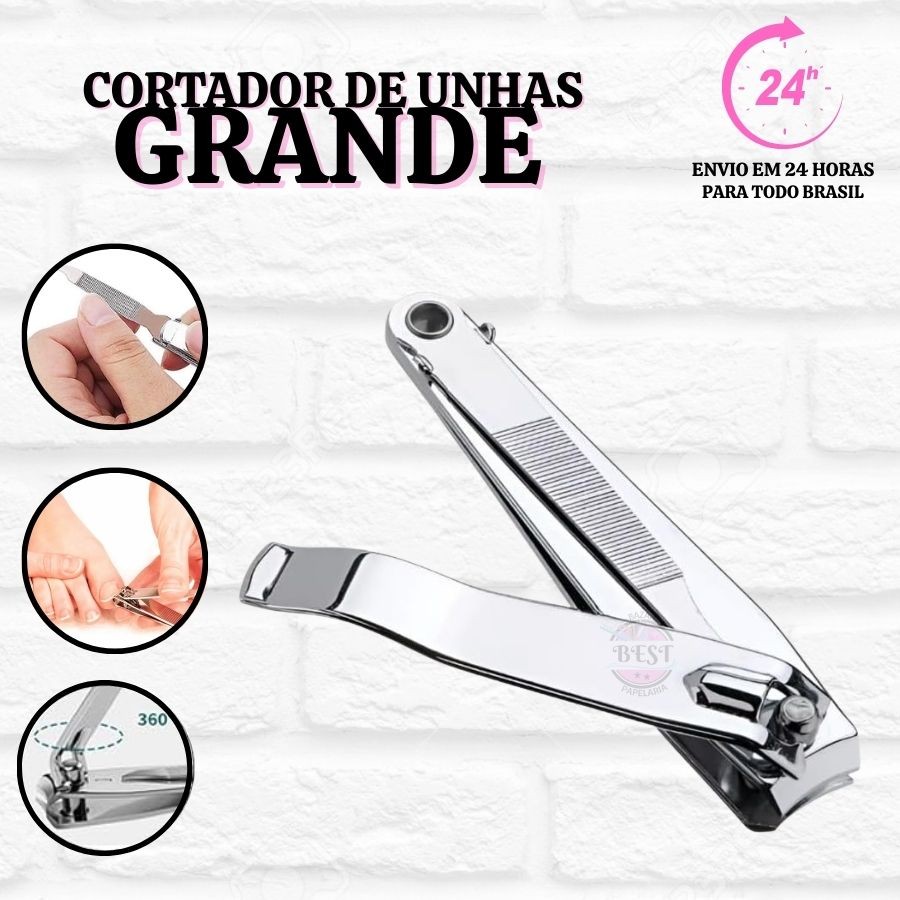 CORTADOR DE UNHA GRANDE com lixa Aço inox Manicure Pedicure