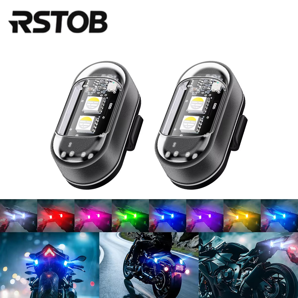 Rstob Recarregável Sem Fio RGB LED Luz De Advertência Estroboscópica Para Motocicleta Carro Anti-Colisão Atmosfera Decor