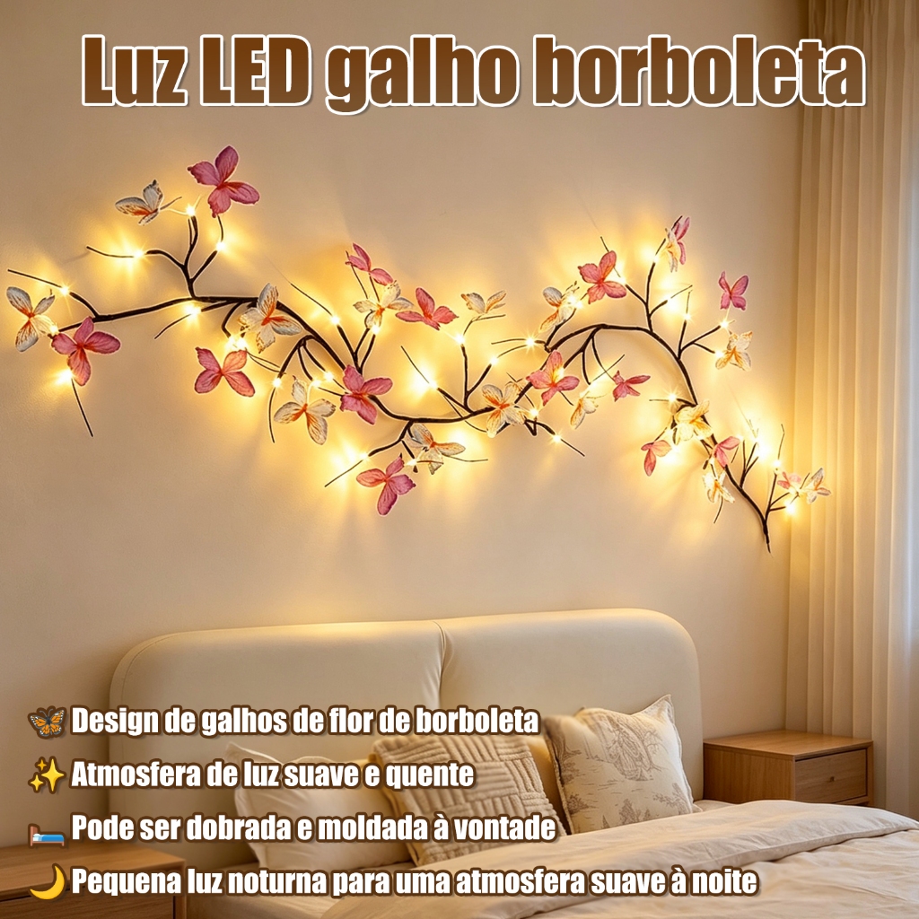 Lâmpada de rattan em forma de led,  Luz Atmosfera, flexível borboleta flor folhas, decoração interna, arranjo de parede