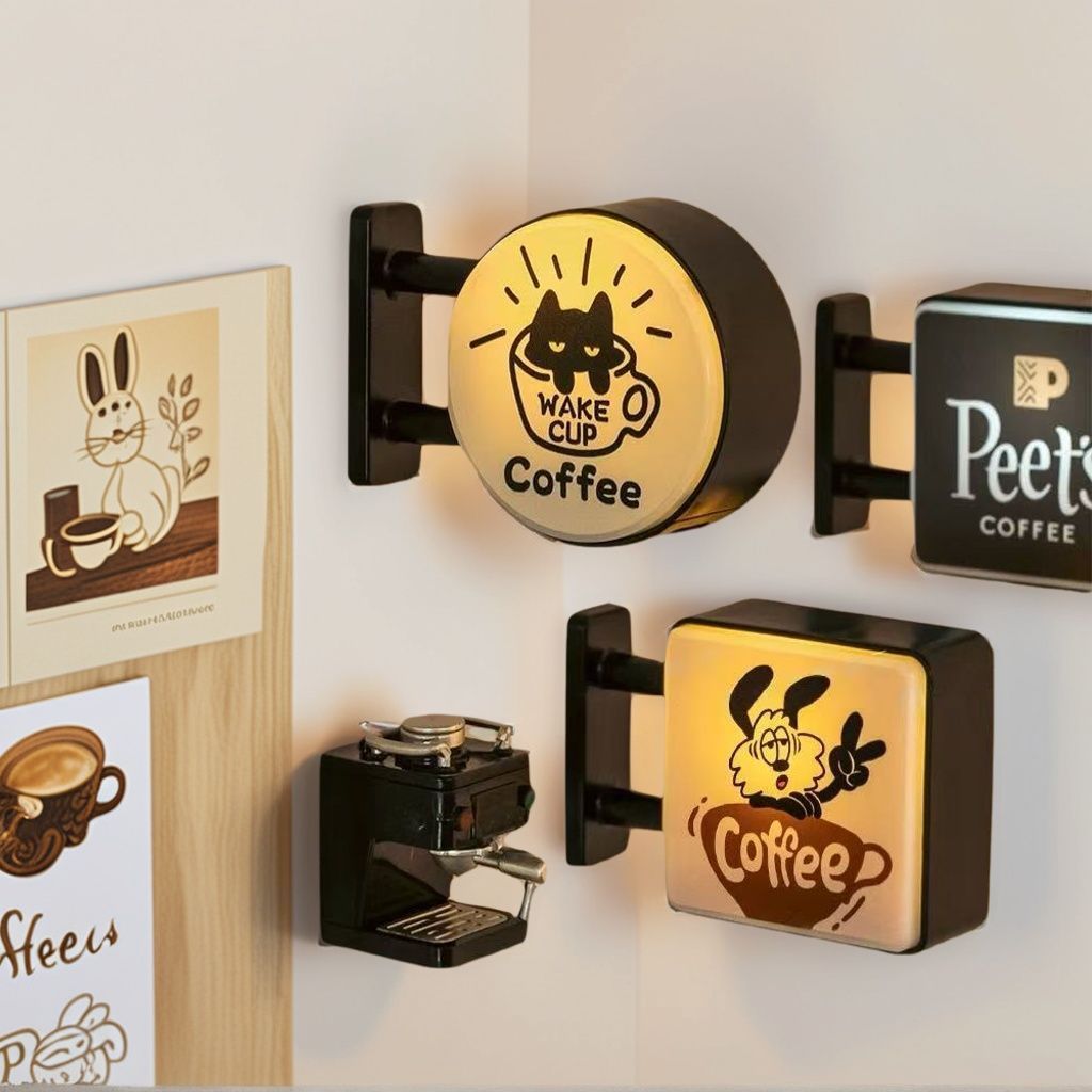 Canto De Café Atmosfera Criativa Sinal Luz Geladeira Ímã Iluminado Magnético Casa Em Miniatura Grade Placa Brilho Decora