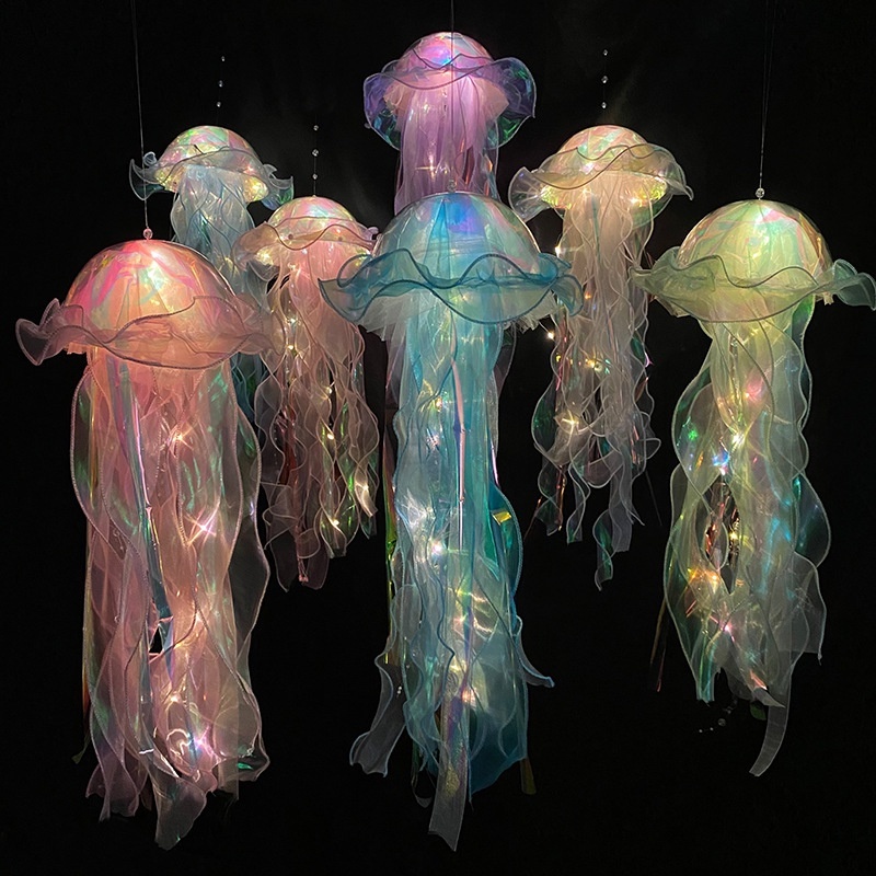 Lâmpada Decorativa Luminosa Para Decoração Da Atmosfera De Água-Viva/Ornamento Pendurado Em Malha Plástica/De Casa De Festa De Bricolage Lanternas De Mão/Luz Noite Pequena Colorida Criativa