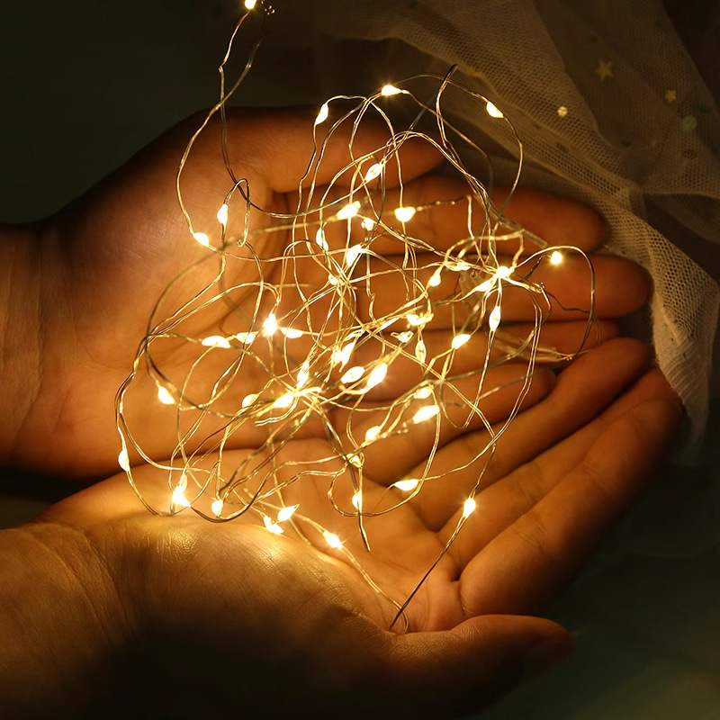 2 peças/0.5M/1M/botão luzes de corda de bateria/buquê de led decoração atmosfera fio de cobre lanternas pequenas