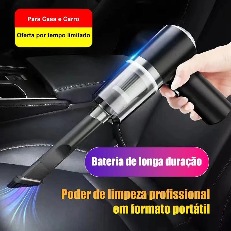 Mini Aspirador de Pó Portátil 3 em 1 6000pa Potente Recarregável sem Fio para Casa Carro Sofá e Cama