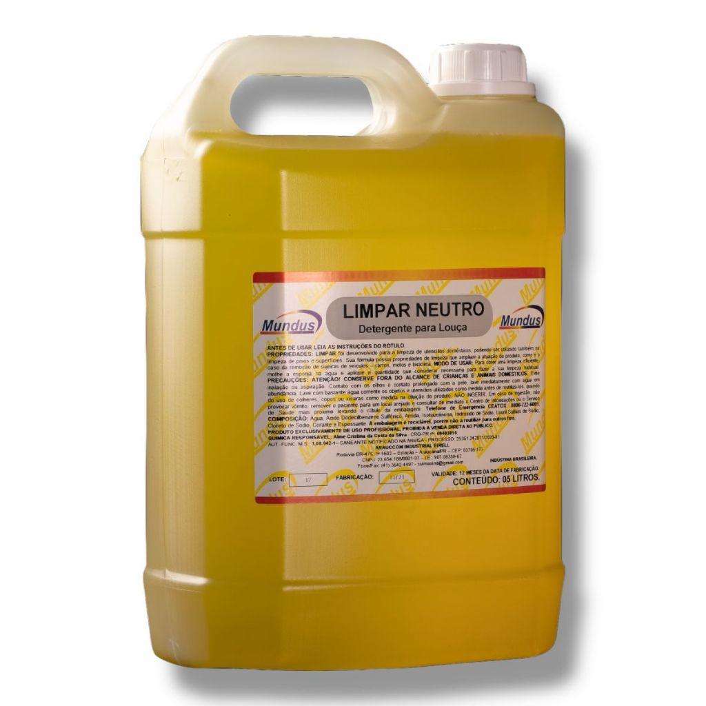 Detergente cremoso concentrado Limpar Neutro Mundus 5 Litros