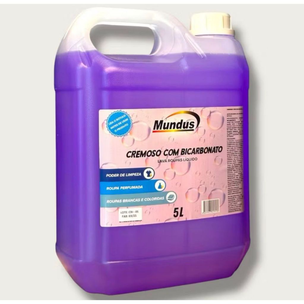 Sabão Líquido Cremoso Mundus 5L - Concentrado Com Bicarbonato Higienização Profunda e Perfume Duradouro