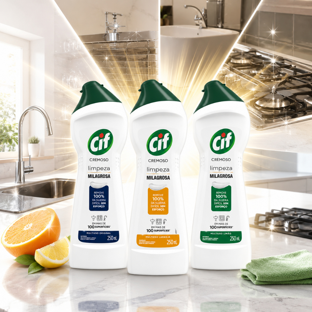 CIF Cremoso 250ml/450ml Multiuso Limpeza Concentrada Remove Gordura Brilho Inox Banheiro Cozinha