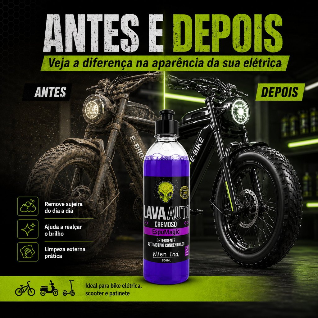 Shampoo Cremoso Para Bike Elétrica, Scooter e Patinete Alien Ind 500ml – Limpeza Externa Concentrada