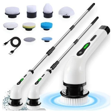 Adjustable Cleaning Brush for Windows, Bathrooms, and Kitchens - 9-in-1 Rechargeable Tools