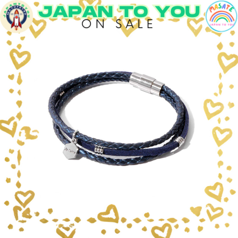 [NARU] Genuine Leather Braided Bracelet — Men & Women, Matching Couples, Popular Leather Brand, Triple Strand, Navy