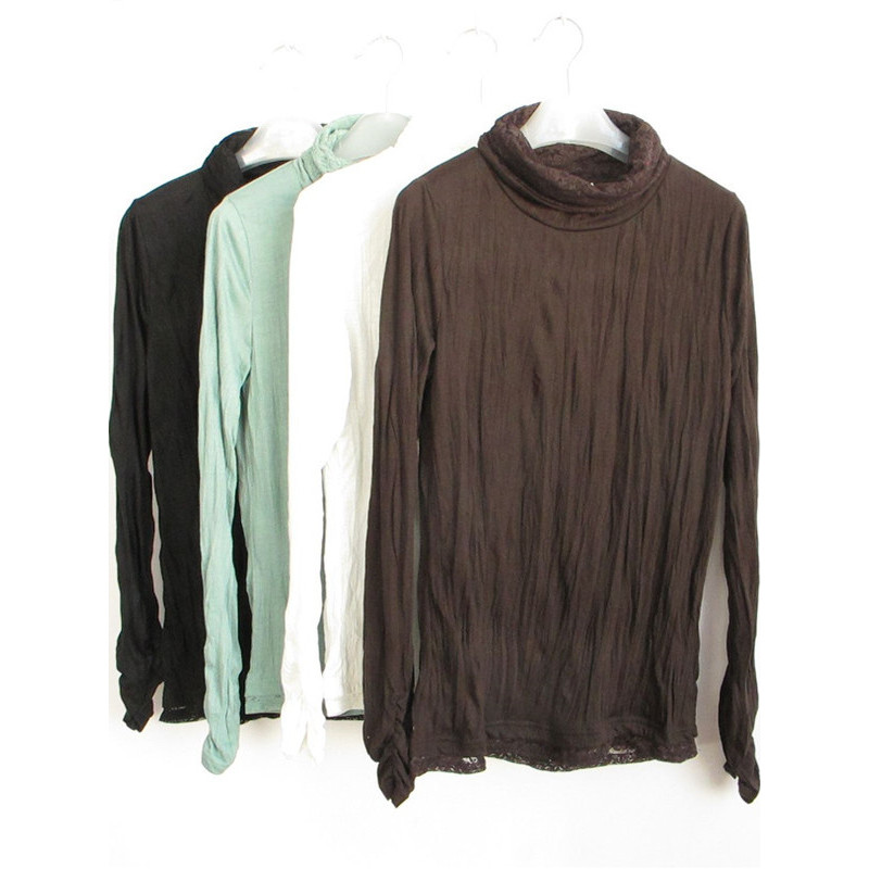 Haolizi honeys Genuine A-11-10-2-1 Camiseta de manga comprida com gola alta e renda justa596110999