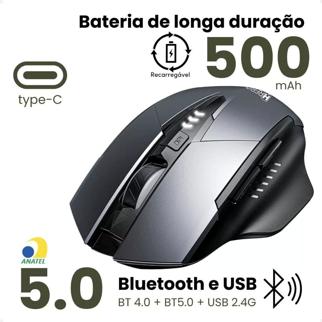 Mouse Gamer Pro-Gaming Recarregável - 1600 DPI - Bluetooth
