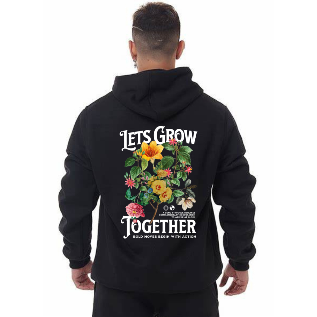 Blusa Moletom Masculino Feminino Canguru Com Capuz Bolsos Casaco De Frio Flanelado Estampado Let's Grow