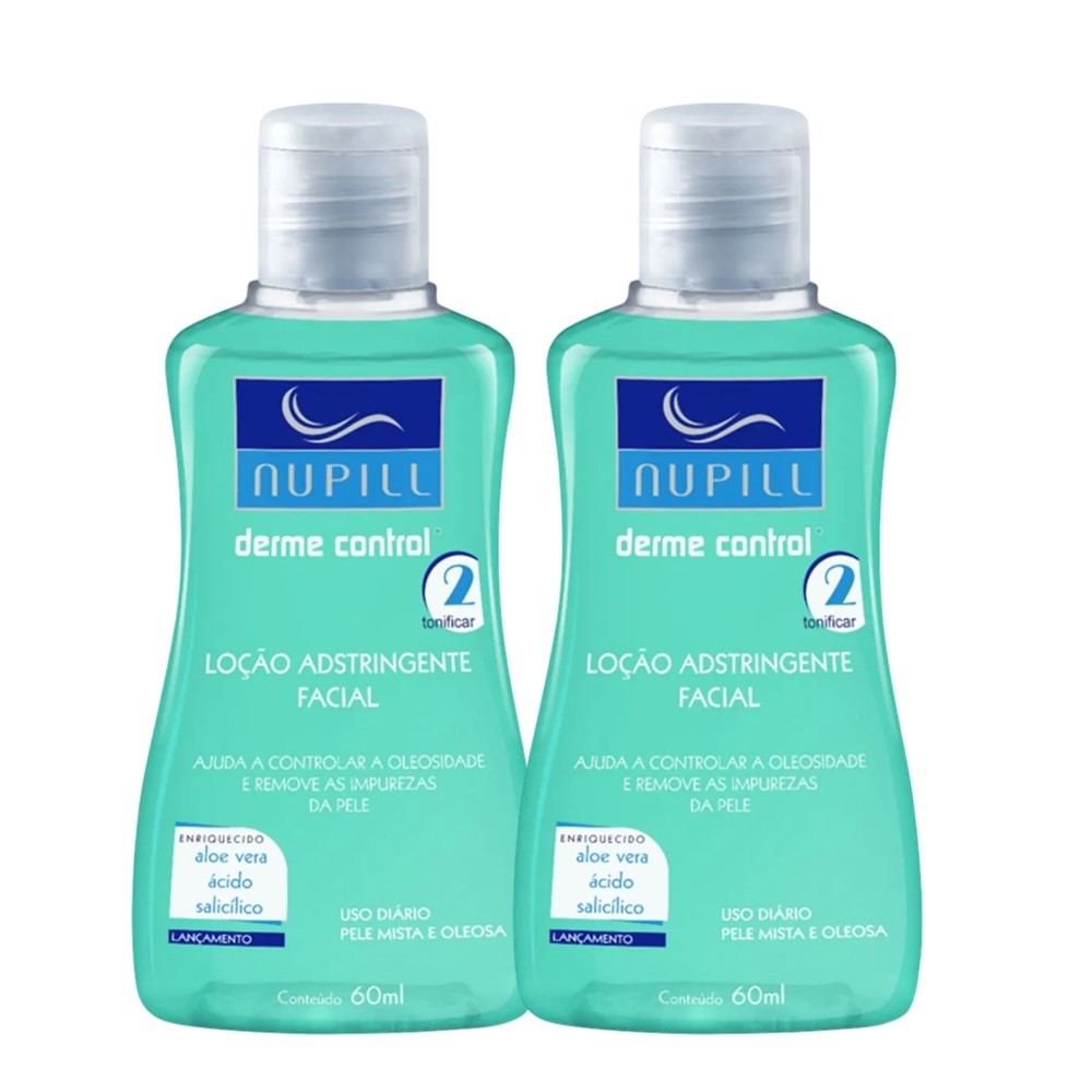 Kit 2 Mini Loção Adstringente Facial Nupill Aloe Vera Derme Control 60ml