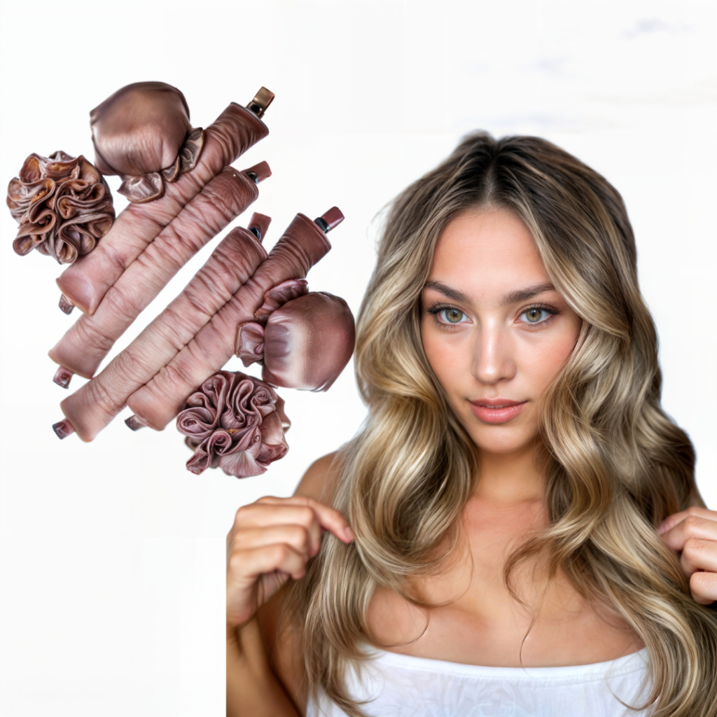 Kit Mini Modelador de Cachos Cetim Cachos sem Calor (Heatless Curl)(Ondas sem Calor) - 2,3 ou 4 Unid Preto Rosa