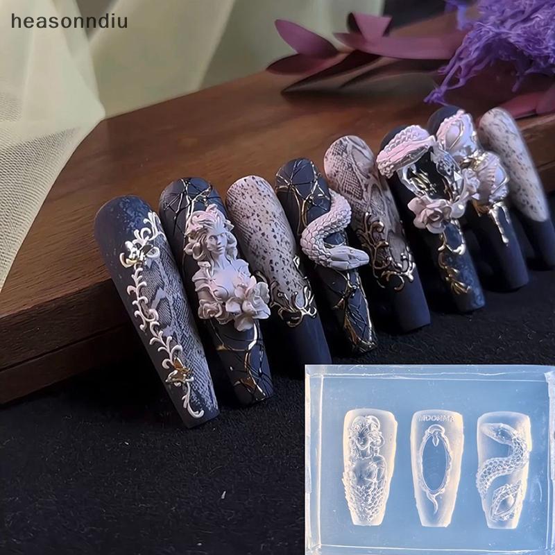[heasonndiu] 1 Pcs 3D Cobra Menina Prego Molde De Escultura De Silicone DIY Decoração De Nail Art Beauty Charm Unhas Pro