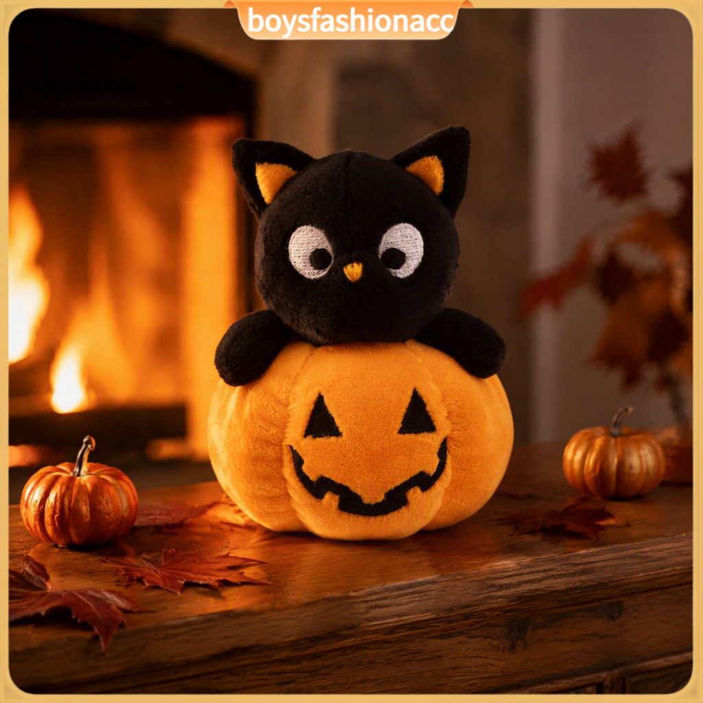 Halloween Black Cat Pumpkin Ghost Plush Keychain Soft Stuffed Doll Hanging Charm Cute Backpack Accessory Photography Pro