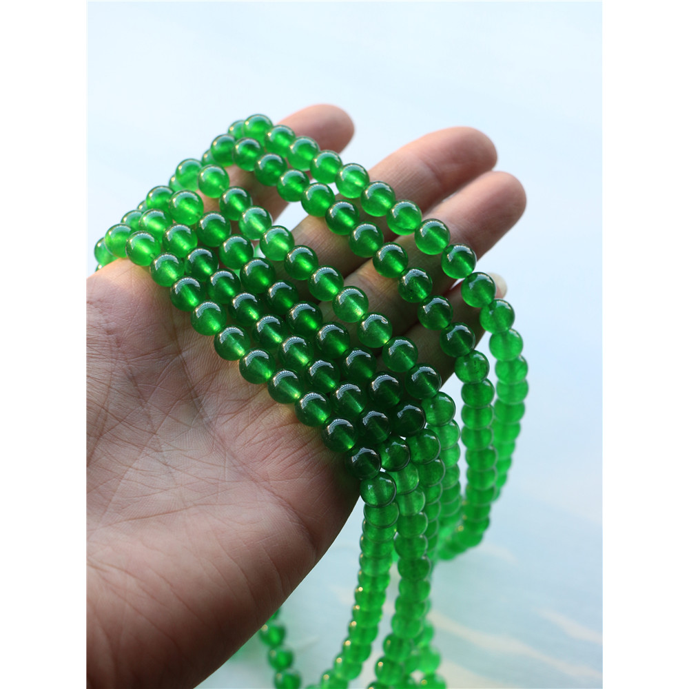 Zero Pequena Pedra Natural Estúpida de Alta Qualidade Verde Escuro Branco Jade Contas Redondas Otimizadas Calcedônia Pro