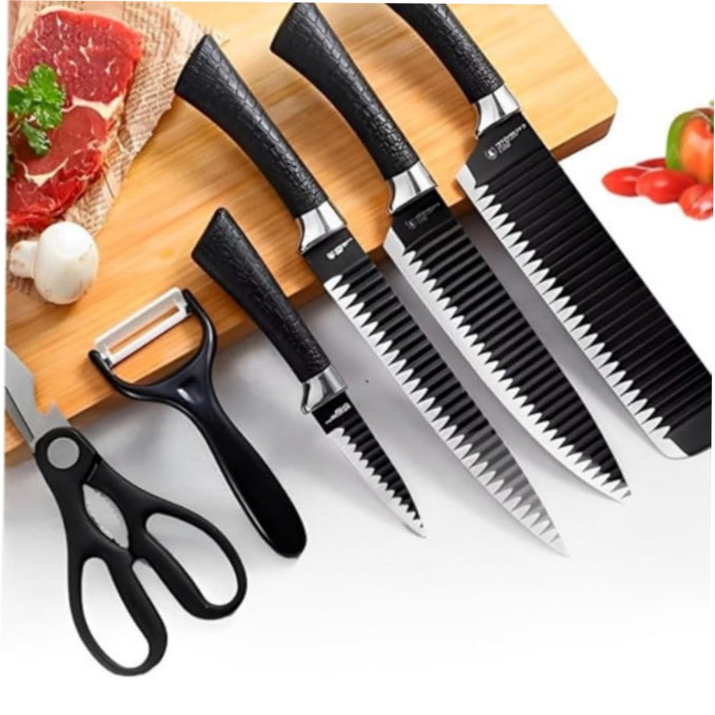 PRETO - 6 Peças - Conjunto Jogo de Facas do Chef Master Pro