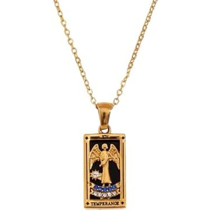 Colar De Cartas De Tarô Para Mulheres-Pingente De Aço Inoxidável Banhado A Ouro 18K-Charme De Baralho CZ Esmaltado-À Pro