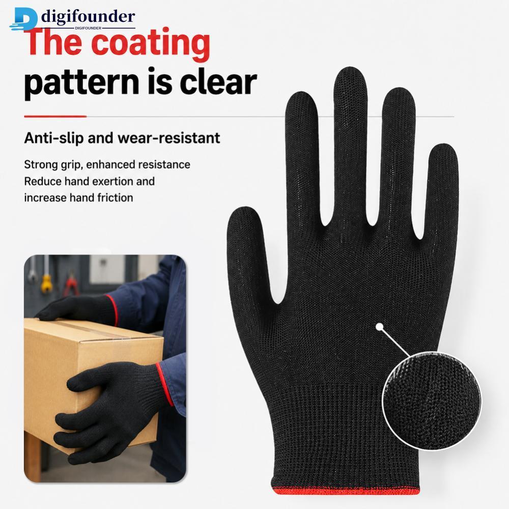 DIGIFOUNDER 12 Pares De Nylon Antiestático Preto PU Luvas De Proteção Revestidas De Palma Trabalho Respiráveis Antiderra
