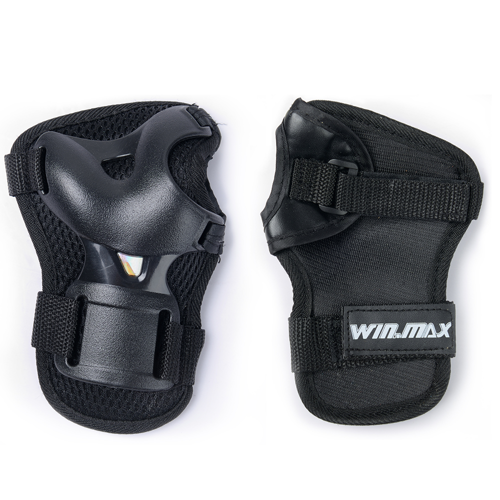 WINMAX Kit de proteção infantil para patins em linha preto, joelheiras, cotoveleiras e palmas, 6 peças, equipamento