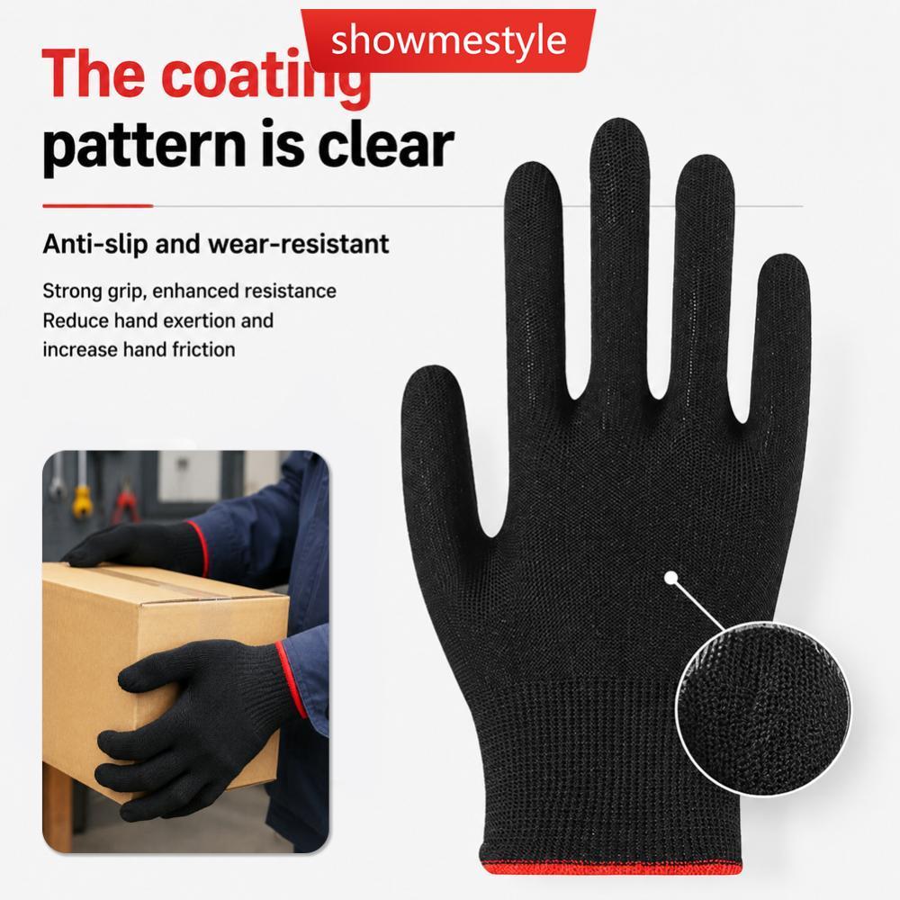 SMS 12 Pares De Nylon Antiestático Preto PU Luvas De Proteção Revestidas De Palma Trabalho Respiráveis Antiderrapantes E