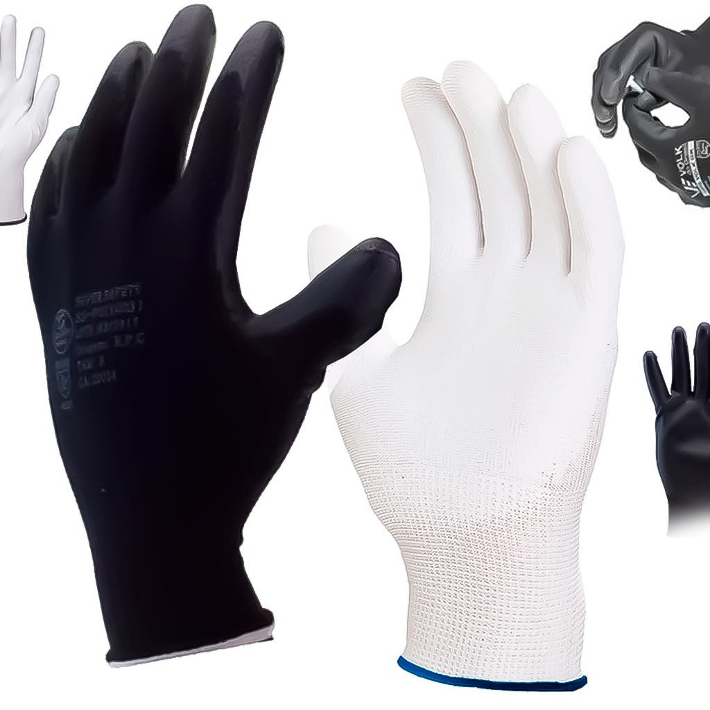 Kit Jogo 12 Pares Luva SS Preto - Branco Multi Tato Poliamida Revestida Palma Punho Com Elastano
