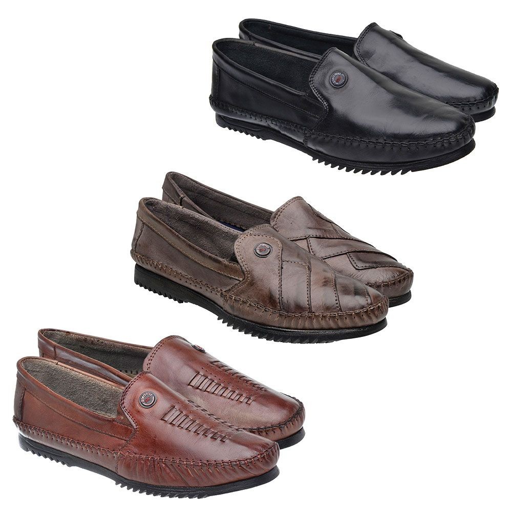 Kit 3 Pares Mocassim Sapatilha Masculino em Couro Legitimo Confortável Steff Way