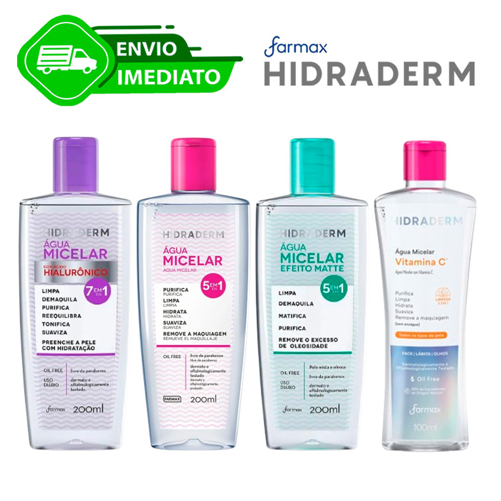 Agua Micelar 200ML Hidraderm 5 Em 1 Purifica Limpa Hidrata e Removedor Maquiagem Envio Imediato