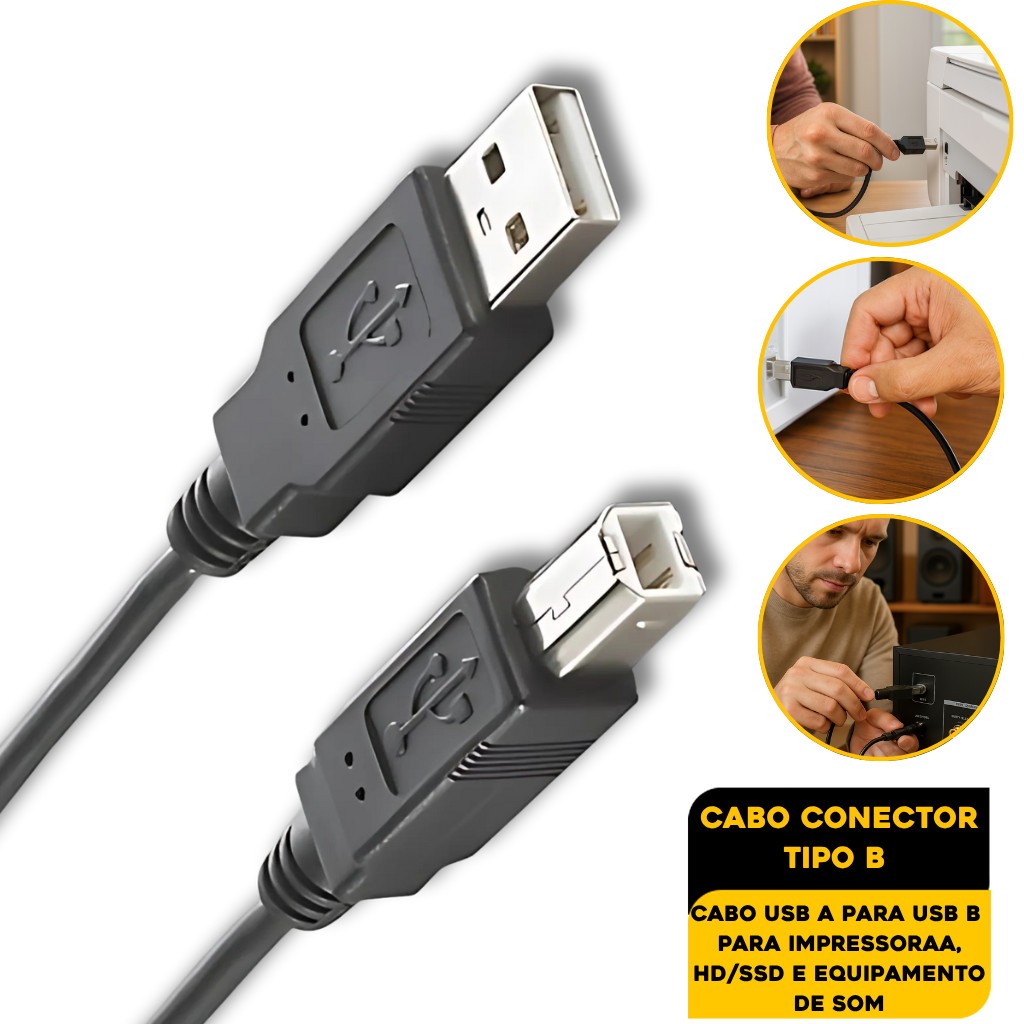 Cabo USB Tipo B 5 Metros Impressora Scanner Interface de áudio Bateria Eletrônica Teclado Piano Premium
