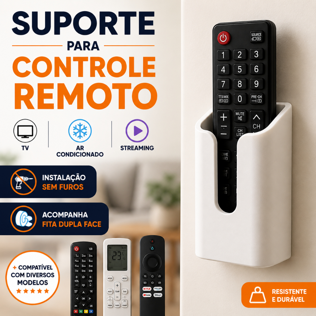Suporte Para Controle Remoto De TV E Ar Condicionado Parede Dupla Face Fácil Instalação Universal