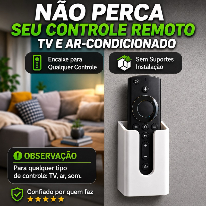 Suporte para Controle Remoto de Parede | Universal para TV, Ar-Condicionado, Som e Persianas | Parafuso ou Dupla Face