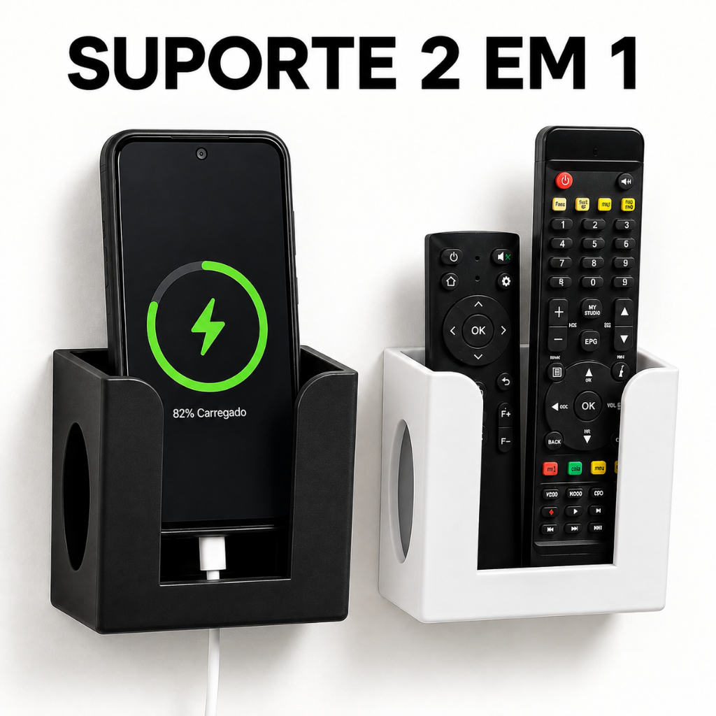 Suporte Controle Remoto Parede Celular 2 em 1 Universal Porta Controle TV Ar Condicionado Fita Dupla Face Sem Furo