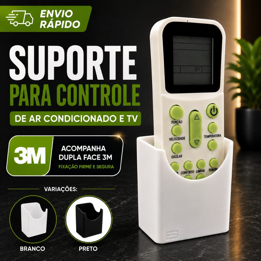 Suporte Porta Controle Remoto de Parede Universal Ar Condicionado TV Acompanha Fita Dupla Face