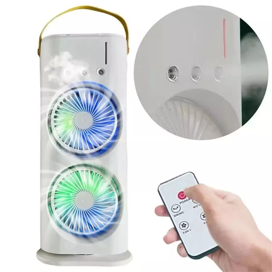 Mini Refrigerador De Ar Ventilador Umidificador Dupla Giratório+rgb Climatizador Ar C/ Reservatório + C/ Controle
