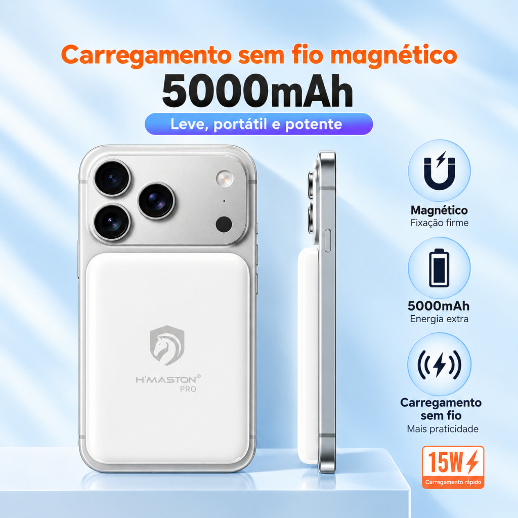 Verdadeiro 5000mAh Power Bank for iPhone: Turbo Magnetic Wireless Charging, Compact and High Power