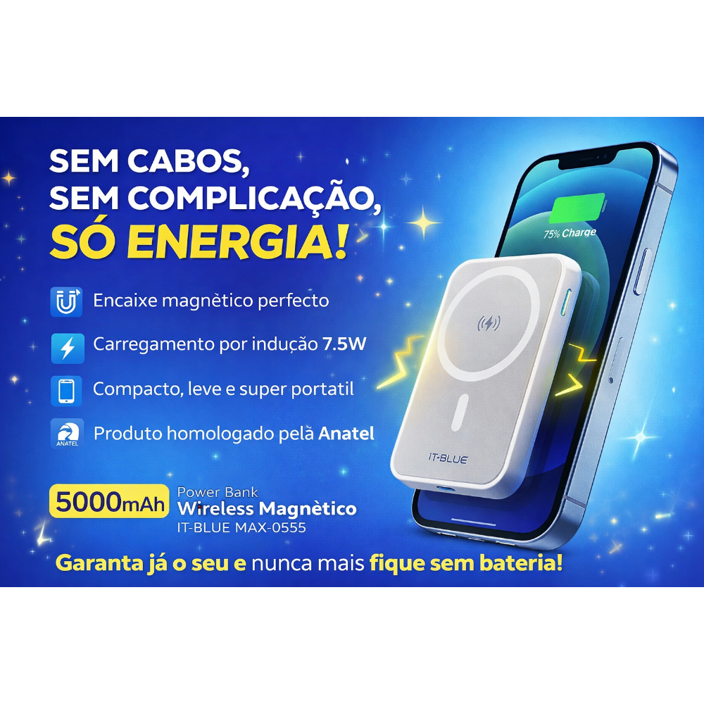 Carregador Portátil Magnético IT-BLUE 5000mAh Wireless 7.5W