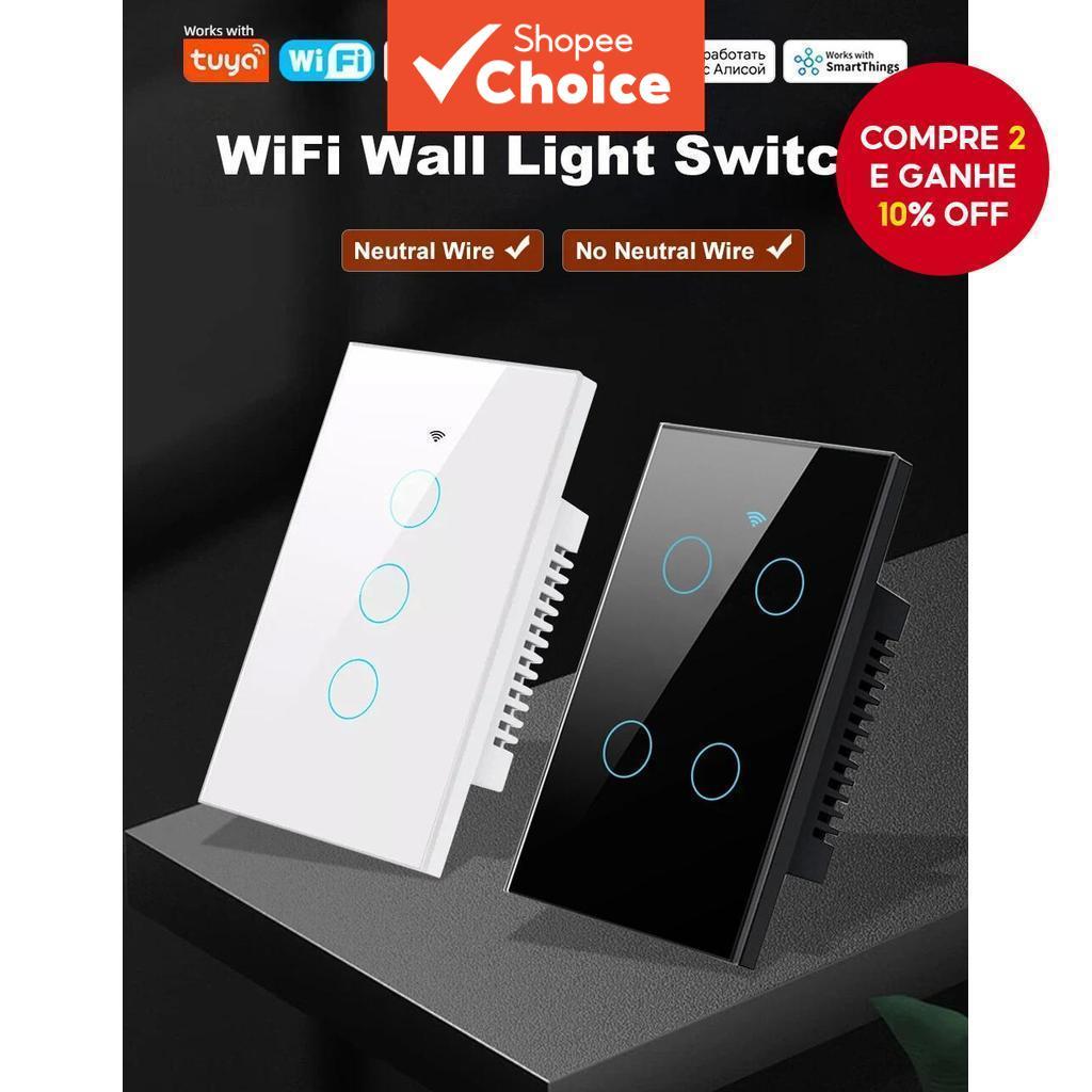 Wifi Smart Wall Woks com Tuya Interruptor Touch US Sem Fio Neutro Necessário Smart Life Wireless Google Home Remoto