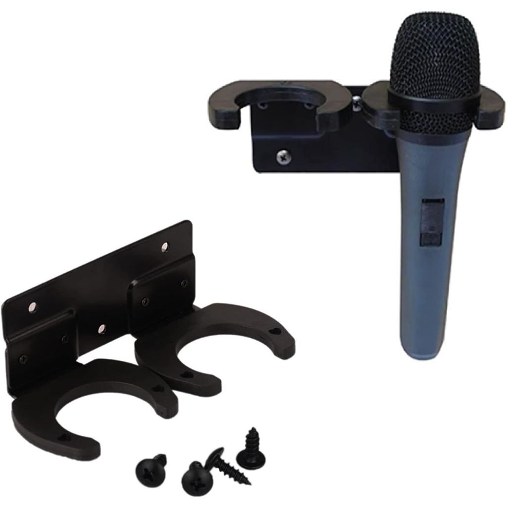 Microphone Holder, Wireless Microphone Holder for Mic Stand Wall Mounted Microphone Hanger Clip Double Hook Stands Holde