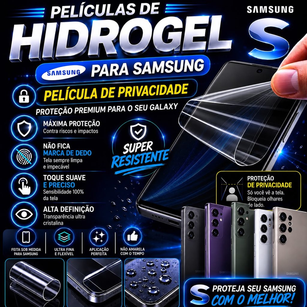 Pelicula  Privacidade Hidrogel PREMIUM Para Samsung S25, S24, S23, S22, S21 - TODOS OS MODELOS ULTRA, PLUS, FE