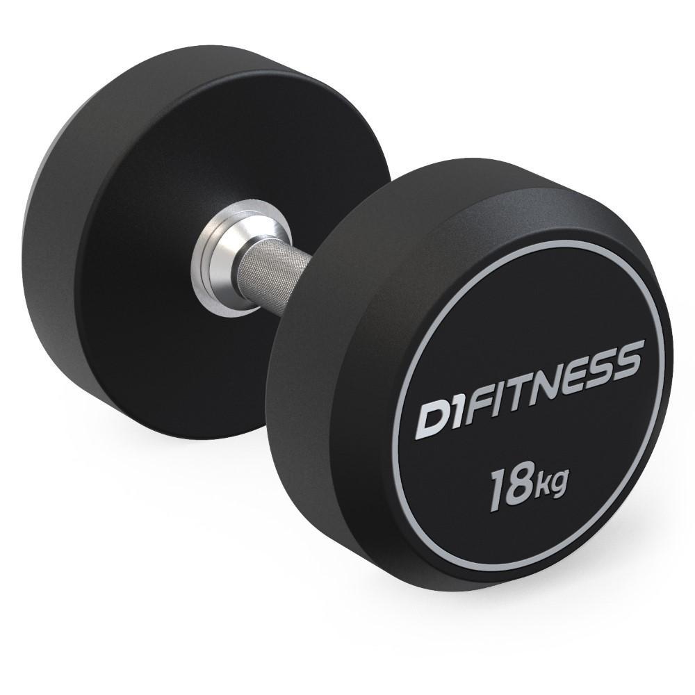 Halter Dumbbell Rubber Elite 18kg D1Fitness Emborrachado Manopla Cromada Musculação Academia Crossfit Treino em Casa